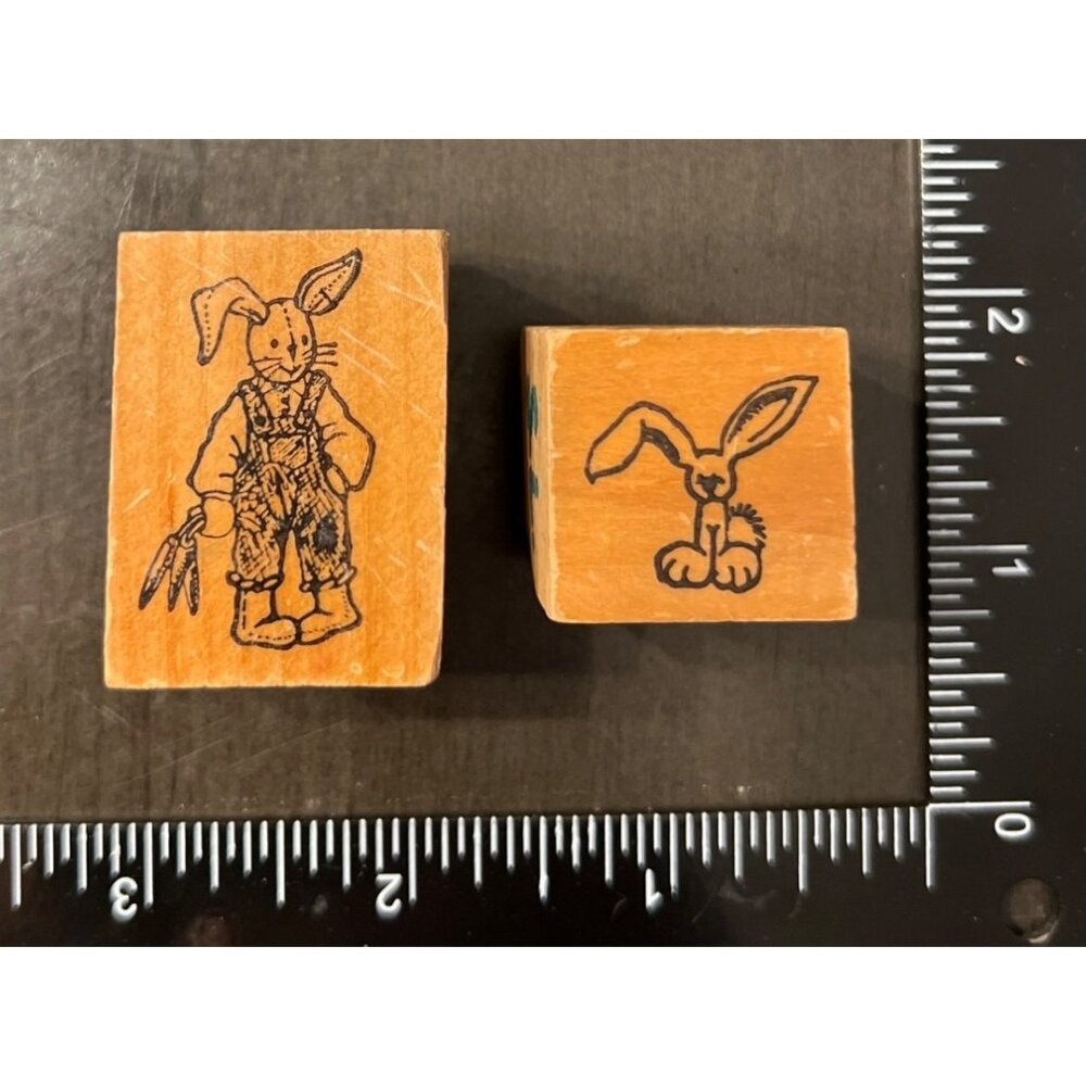 Vintage Handcrafted Easter Bunny Rubber Stamp Set Of 2